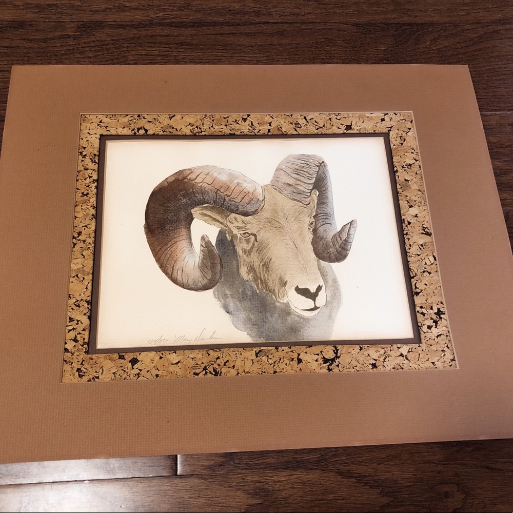 Vintage Matted Ram Watercolor Painting Signed